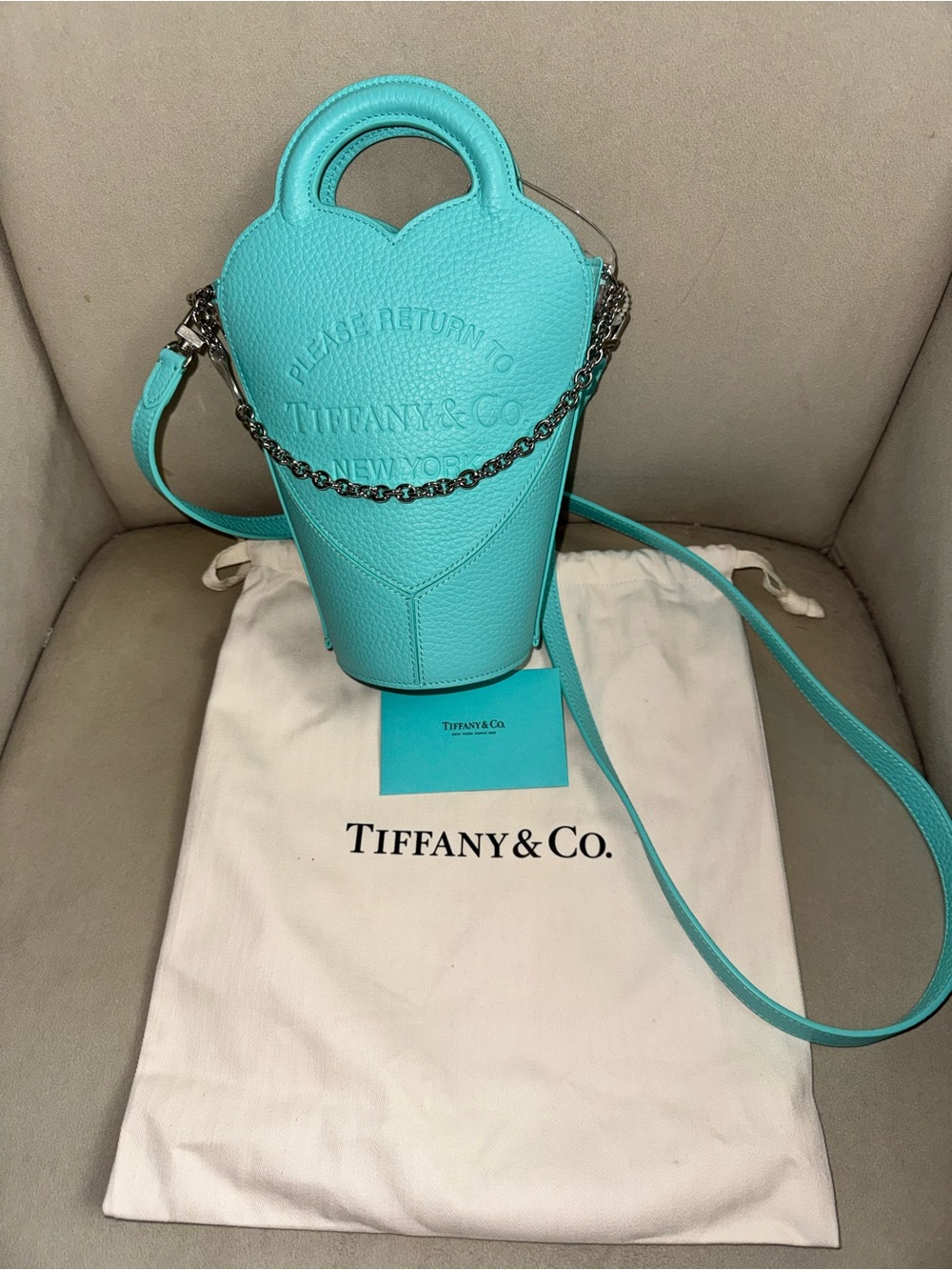 Tiffany & Co. Heart-Shaped Bucket Pebbled Leather Crossbody in Tiffany Blue